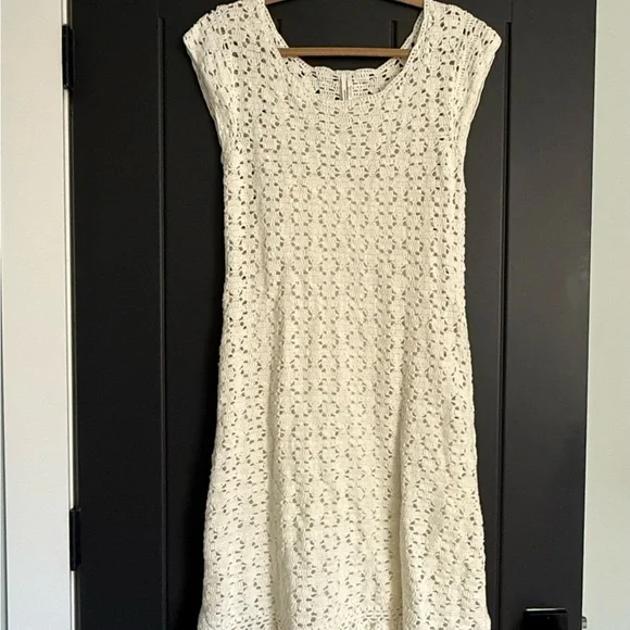 Anthropologie Cream Crochet Mini Dress - Picture 1 of 7